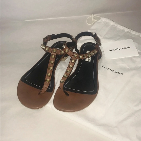 Balenciaga Giant Stud Leather Thong Sandals - Picture 1 of 7